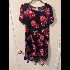 LuLaRoe Black and Red Sundress Knee-Length Short Sleeve with Peter Pan Collar
